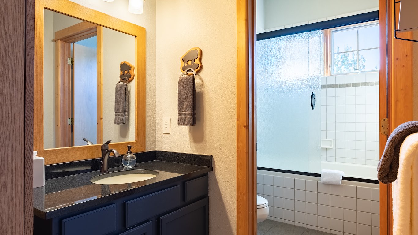 Modern bathroom with mirror and shower