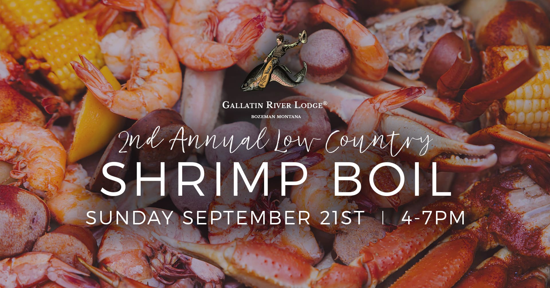 grl crabboil event 0825 Shrimp boil event at Gallatin River Lodge, September 21st.