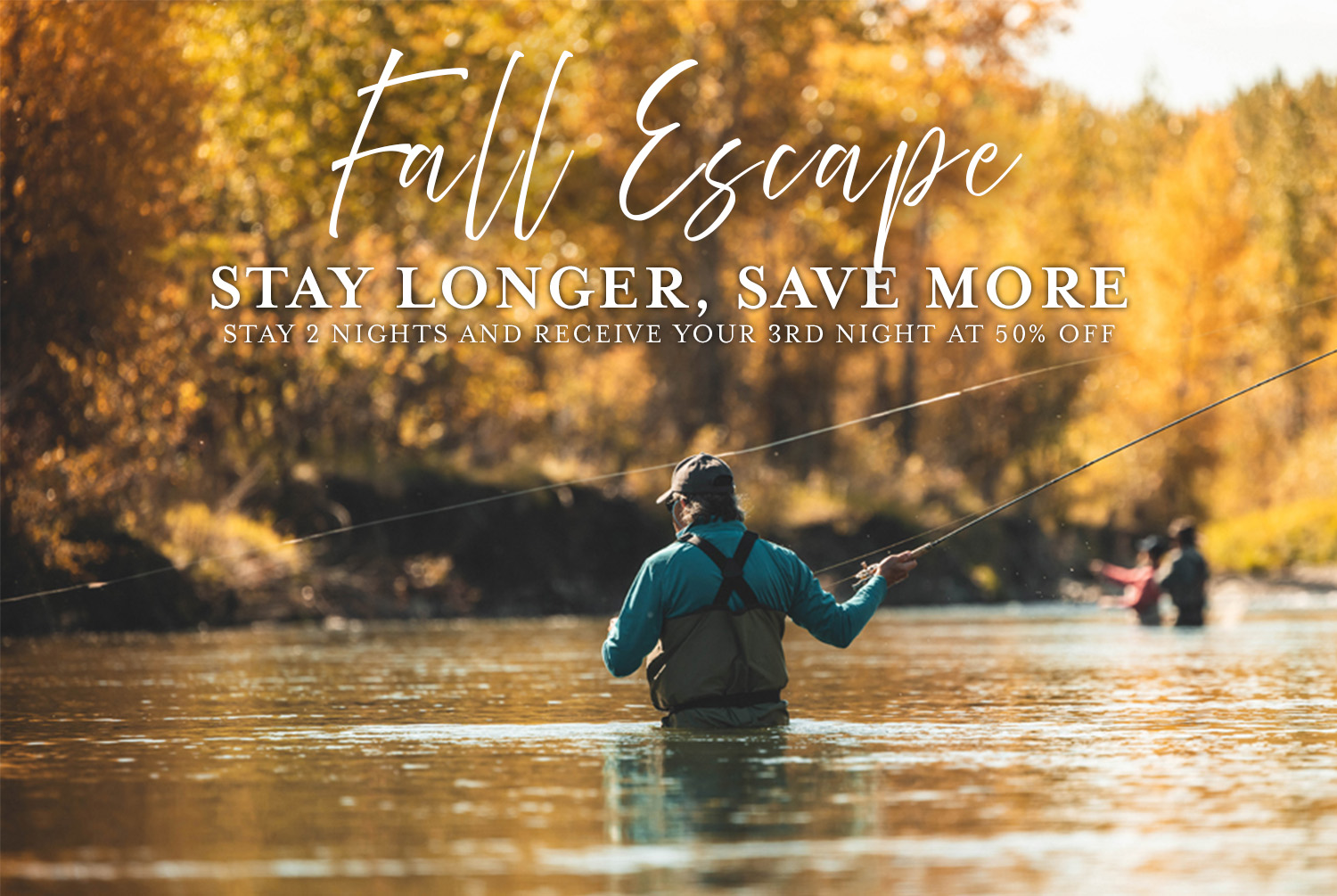 Fly fishing in river during autumn foliage